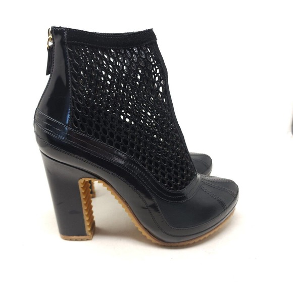 Pierre Hardy Sacai Womens Duck Boots Black Suede Leather Mesh Runway Heeled 38 8 - Picture 3 of 9